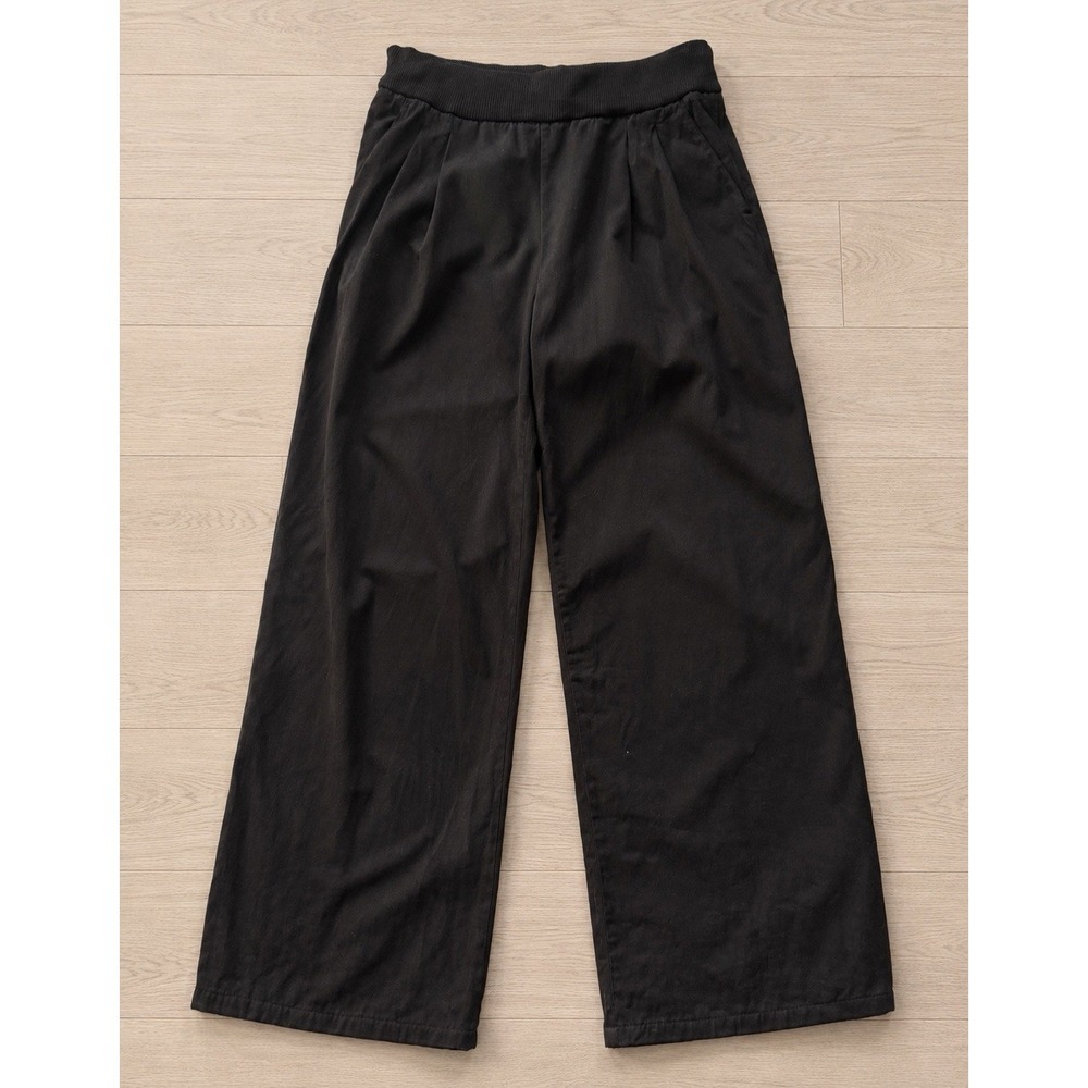 James Perse Ribbed Waist Wide Leg Pants Womens Size 3 Large Black Cashmere Blend - Picture 2 of 8